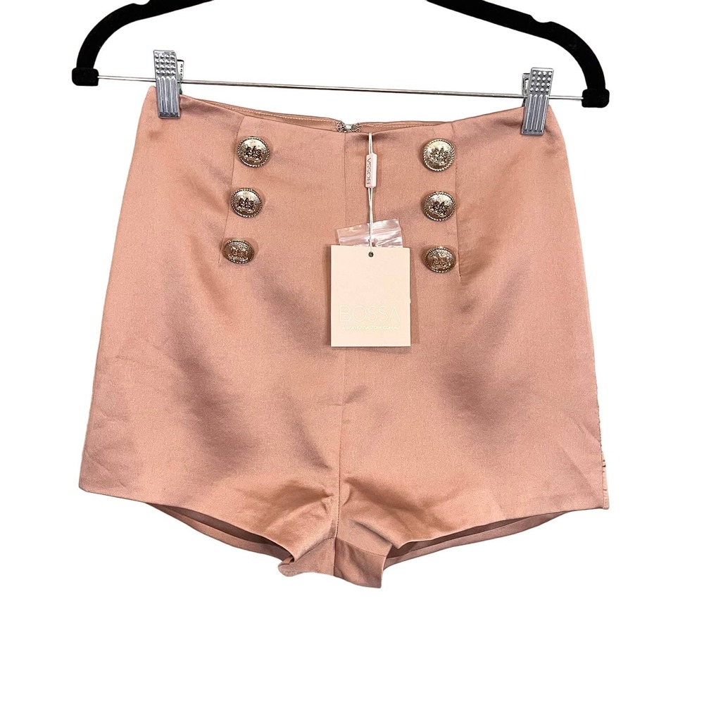 BOSSA Women's Bronze Stretch High Waist Metallic Buttons Cindy Shorts  Size XS